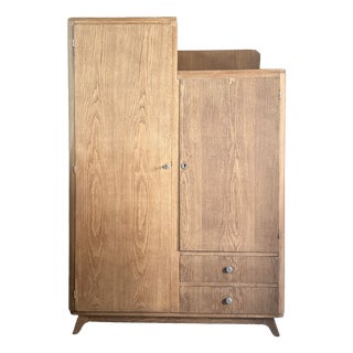 Vintage Art Deco Oak Wardrobe, 1930s For Sale