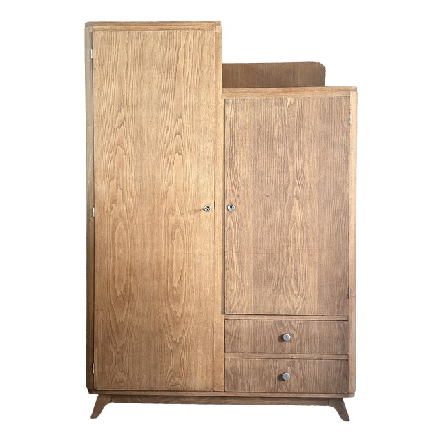 Vintage Art Deco Oak Wardrobe, 1930s For Sale