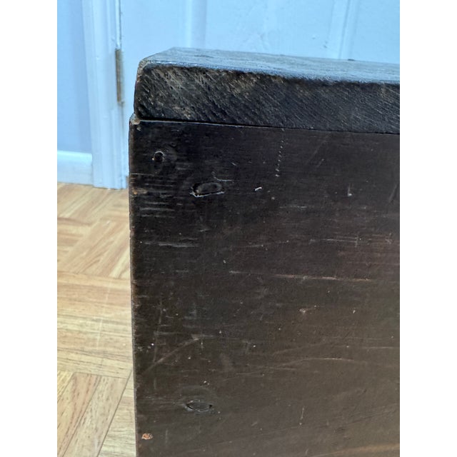 Black Antique Japanese Wooden Storage Box | Rustic Meiji–Taisho Dark Stained Cedar Chest With Iron Hasp | Small Wabi-Sabi Trunk For Sale - Image 8 of 10