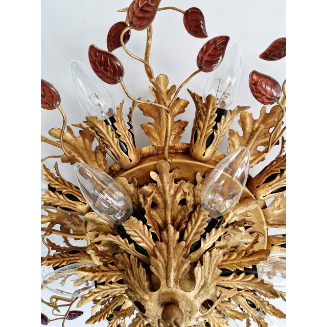 Large Floral Ceiling Light in Brass and Crystal by Banci Firenze, Italy, 1970s For Sale - Image 12 of 14