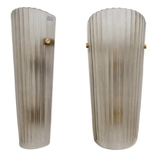 Murano Glass Wall Sconces in Satin Smoke Glass and Brass, Italy, 2000, Set of 2 For Sale