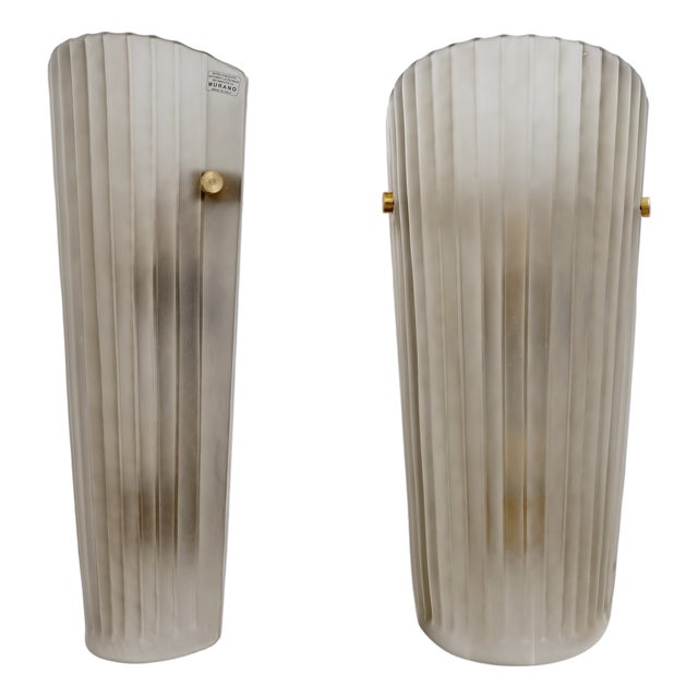 Murano Glass Wall Sconces in Satin Smoke Glass and Brass, Italy, 2000, Set of 2 For Sale