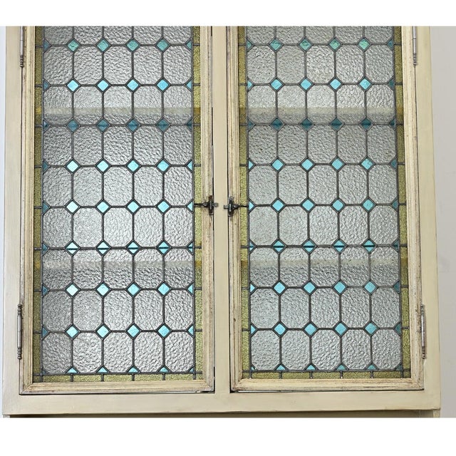Wood French Wall Cabinet Made With 19th Century Stained Glass Doors For Sale - Image 7 of 12