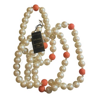 MCM Faux Pearl and Coral Necklace by Monet, in Near Mint Condition With Original Tags For Sale