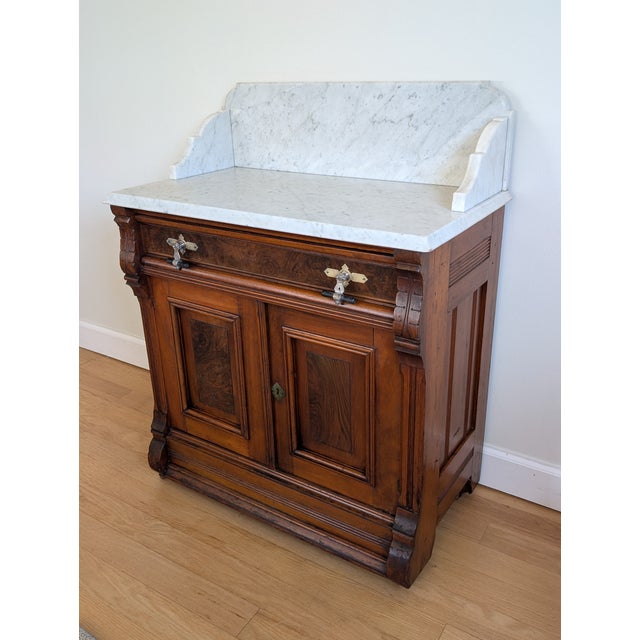 Victorian Late 1800's Victorian Marbletop Eastlake Washstand For Sale - Image 3 of 18