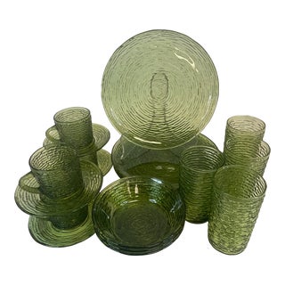 Mid-Century Anchor Hocking Avocado Green Glass Dishes - Set of 19 Pieces For Sale