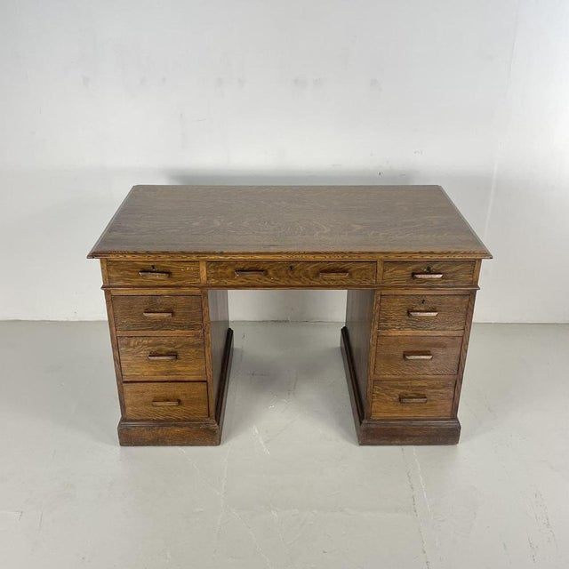 Art Deco Oak Double Pedestal Desk For Sale - Image 3 of 13