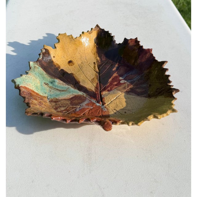 Signed Studio Pottery Leaf Form Decorative Dish For Sale In Naples, FL - Image 6 of 10