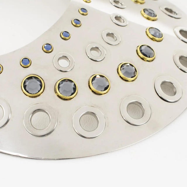 Sonia Rykiel Silvered Metal Bib Necklace with Blue Glass Cabochons For Sale - Image 13 of 14