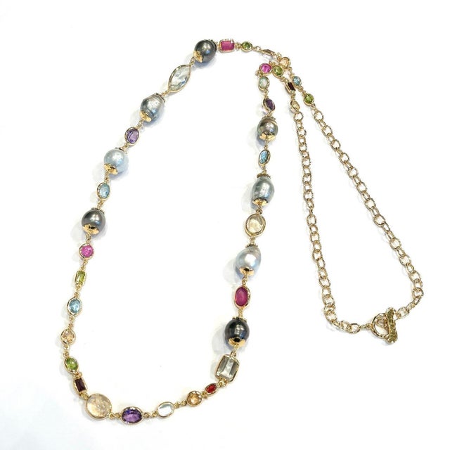 Early 21st Century Bochic "Capri" Vintage South Sea Pearls & Multi Gem Necklace 18K Gold & Silver For Sale - Image 5 of 18