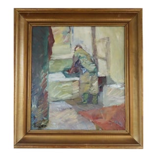 Mid-Century Modern 'Figure by the Window' Swedish Abstract Figurative Oil Painting, Framed For Sale