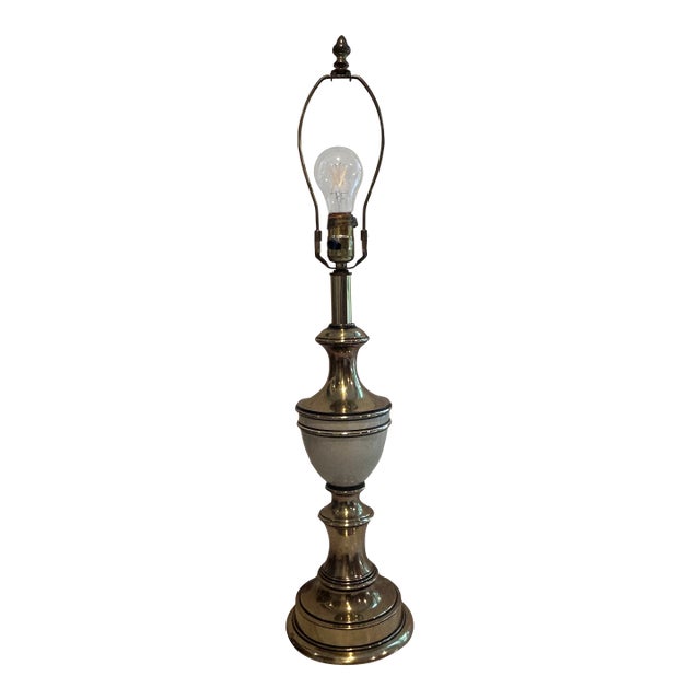Vintage Hollywood Regency Brass and Enamel Table Lamp For Sale