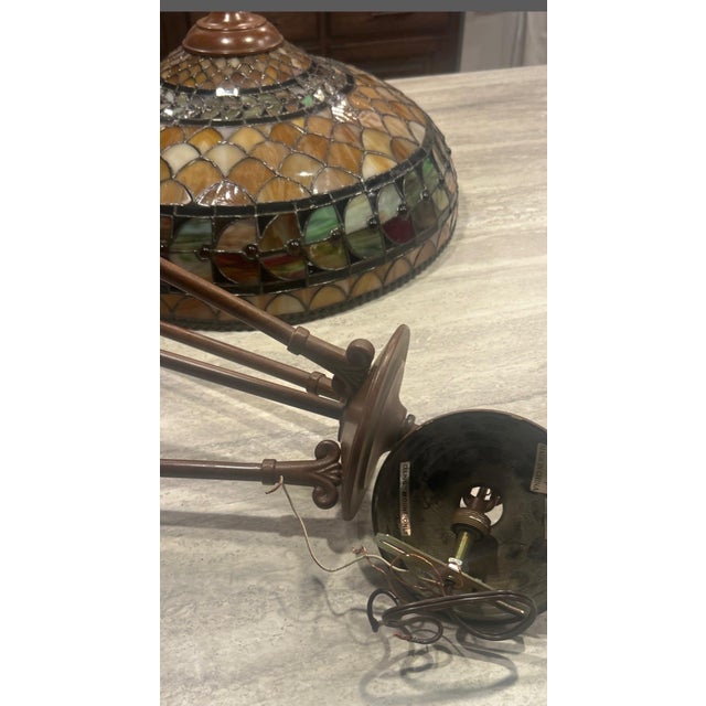 Vintage Rarer Large 20” Quoizel “Inglenook”: Tiffany-Style Inverted Bowl Chandelier For Sale - Image 6 of 9
