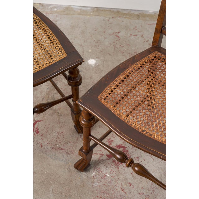 Pair of 19th Century Burl Walnut Hand Tied Cane Seat Chairs For Sale - Image 14 of 18