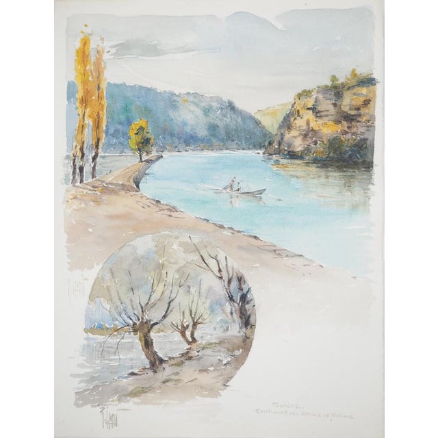 René Leverd, Confluence of the Arve and Rhône Rivers Near Geneva, Watercolor For Sale - Image 8 of 8