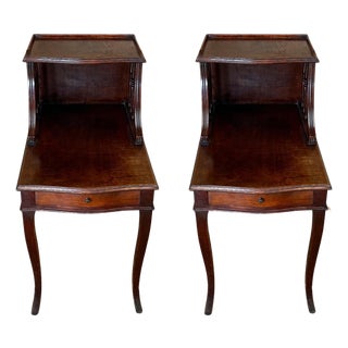 Pair of Early 20th Century Louis XV Two Tier Walnut Nightstands Bedside Tables For Sale
