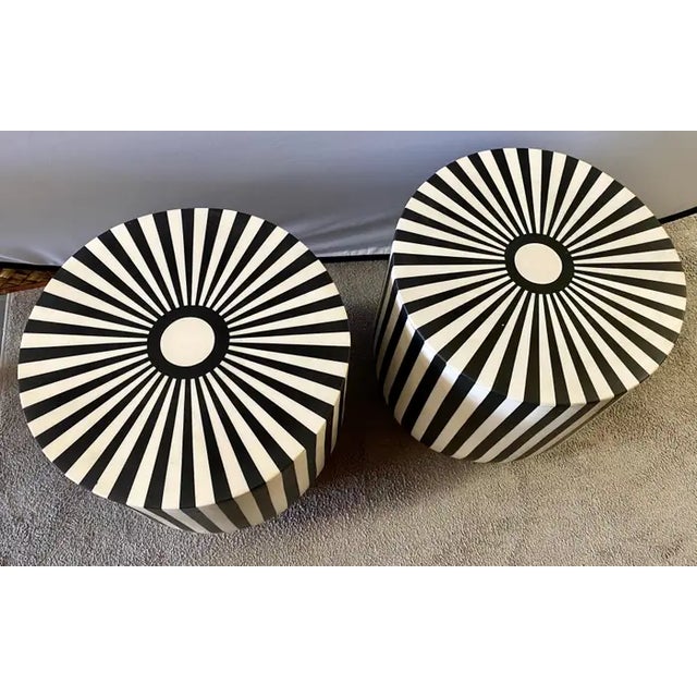 Art Deco Style Black and White Resin Side, End Table or Stool, a Pair For Sale In New York - Image 6 of 13
