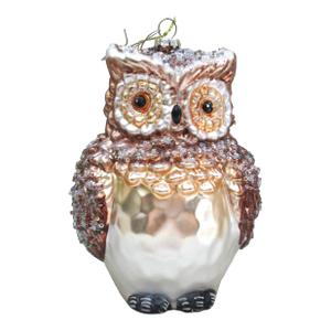 Vintage German Huge Mercury Glass Golden Brown Sparkle Owl Christmas Ornament 7"