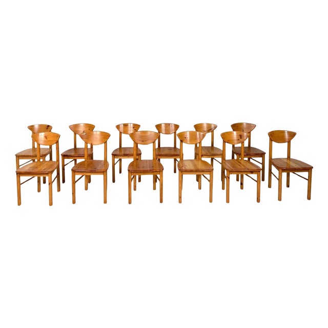Mid-Century Pine Dining Chairs attributed to Rainer Daumiller, Denmark, 1970s, Set of 12 For Sale
