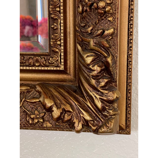 Gold Mid Century Bella French Ornate Giltwood Beveled Wall Mirror For Sale - Image 8 of 18