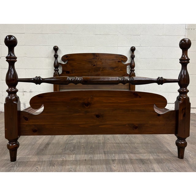 Wood Vintage Full Size Solid Pine Cannonball Poster Bed For Sale - Image 7 of 9