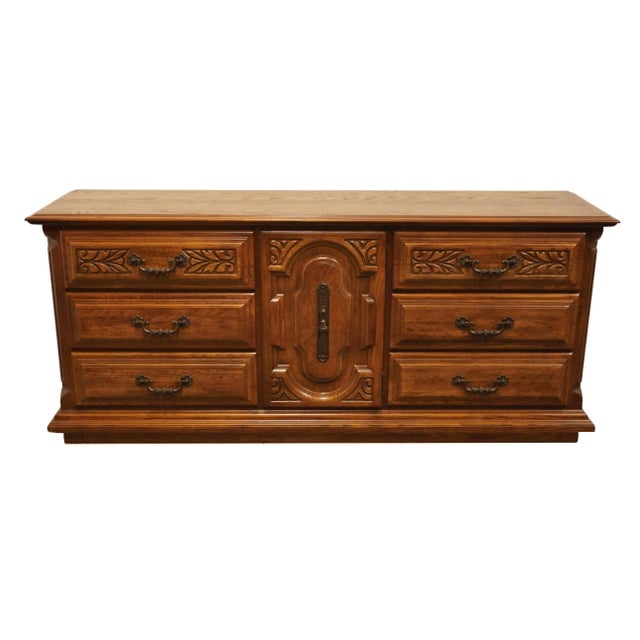 Mediterranean Sumter Cabinet Solid Oak Italian Mediterranean Style 74" Triple Door Dresser For Sale - Image 3 of 12
