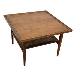Kipp Stewart for Drexel Caned and Walnut Corner Side Table For Sale