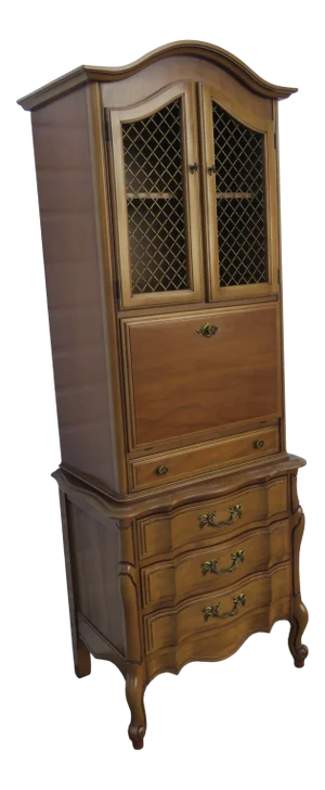 French Tall Narrow Carved Cherry Wood Secretary Writing Desk