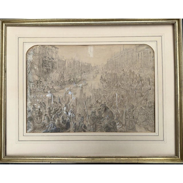 Venice Regatta, Figurative Composition, Drawing, Framed For Sale - Image 13 of 13