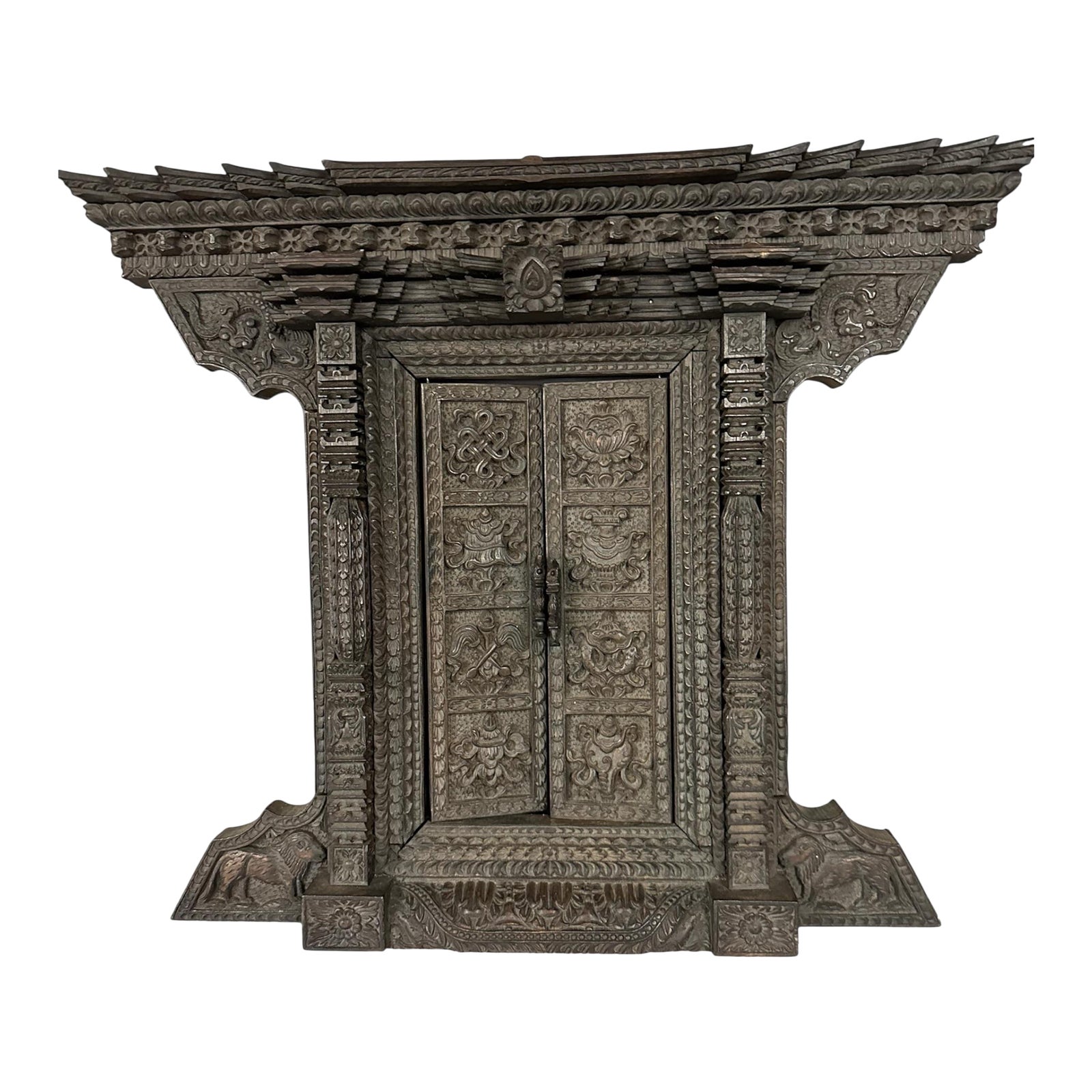 Mid 20th Century Carved Hardwood Asian Replica of Temple Doors in Nepal ...