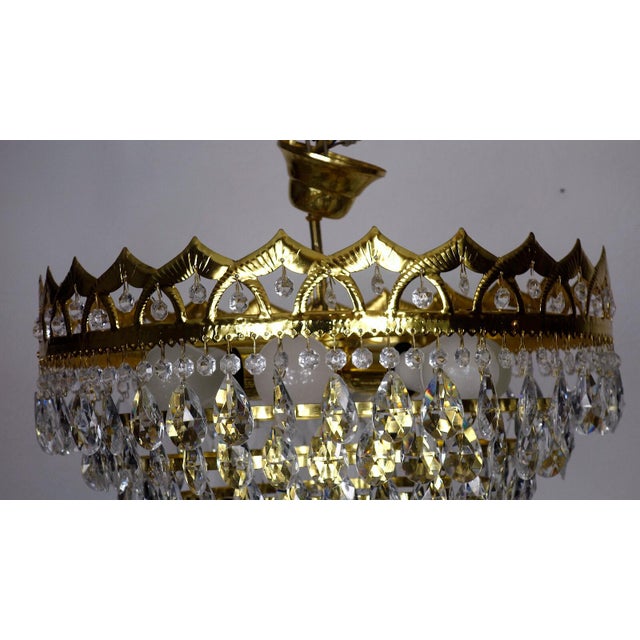 Vintage Gilded Metal and Crystal Chandelier, 1990s, in Very Good conditions. Designed 1990 to 1999 I have official proof...