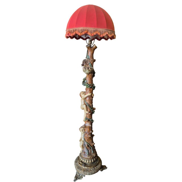 Mid-1800s Carved Wood Floor Lamp with Putti and Birds, 1850 For Sale - Image 16 of 18
