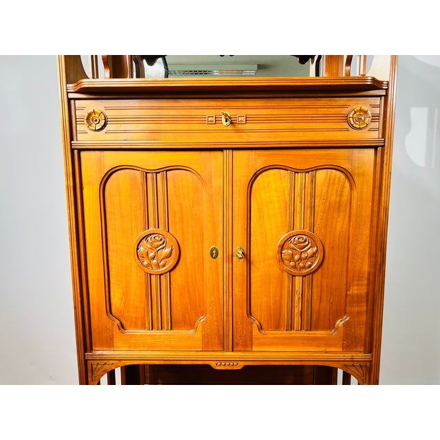 Art Nouveau Walnut Veneered Cabinet with Mirror Top from Nic. Eckel Kaiserslautern, 1890s For Sale - Image 6 of 18