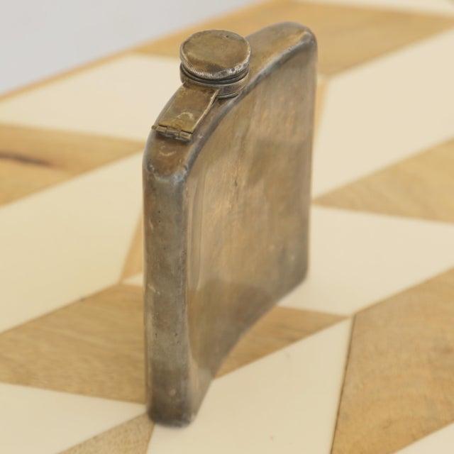 Art Deco Antique Silver Plated Curved Whiskey Flask, Meriden Brittania Co, #1314 For Sale - Image 3 of 14