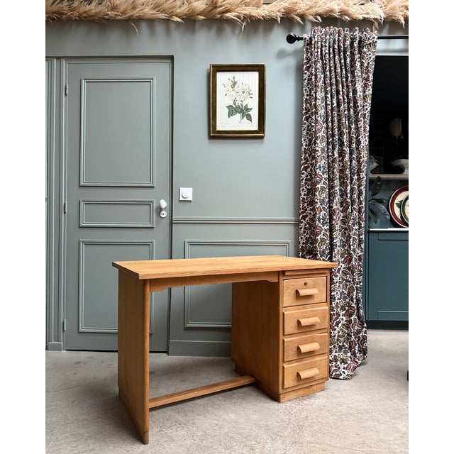 Wood Oak Half-Ministerial Desk, 1950s For Sale - Image 7 of 13