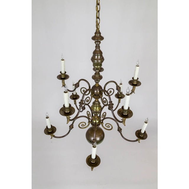 Dutch Baroque 2-Tier Brass Scroll Candlestick Chandelier For Sale - Image 11 of 13