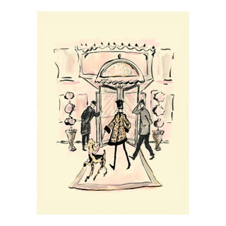 Strolling Lady and Her Poodle Original Contemporary Figurative Watercolor by Pauline De Roussy De Sales For Sale