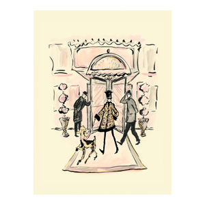Strolling Lady and Her Poodle Original Contemporary Figurative Watercolor by Pauline De Roussy De Sales