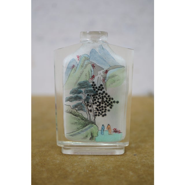 Antique Chinese Chinoiserie Reverse Painted Tobacco Snuff Bottle 3.5" For Sale - Image 11 of 16