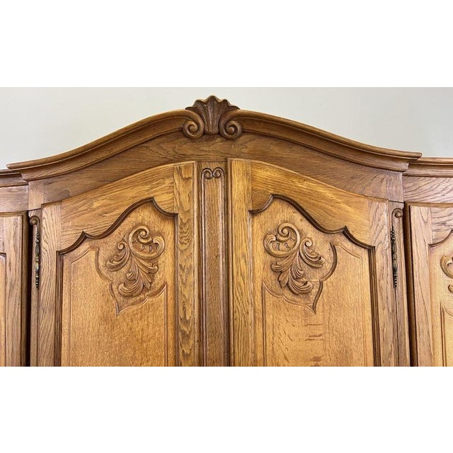 Vintage French Louis XVI Style Oak 4-Door Armoire For Sale - Image 4 of 11