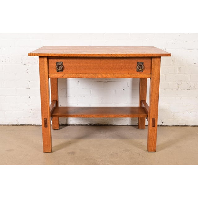 An exceptional antique Mission or Arts & Crafts writing desk or library table By Lifetime Furniture USA, Circa 1910...