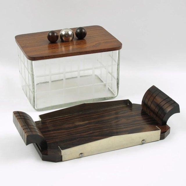 Transparent Art Deco Macassar Wood and Crystal Cookie Box Candy Jar For Sale - Image 8 of 9