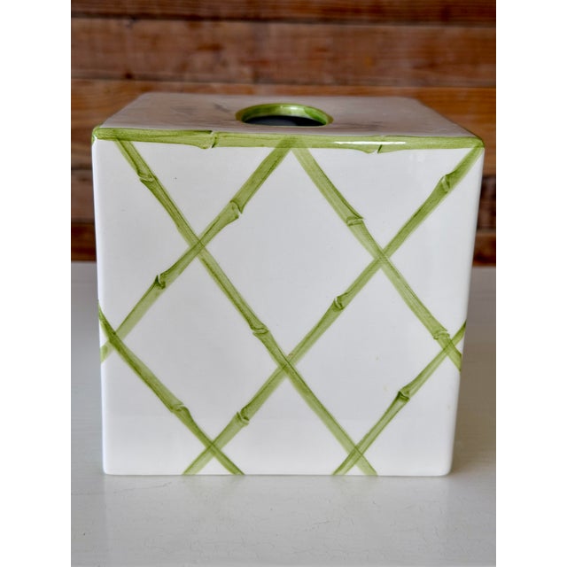 Traditional Italian Palm Tree Lattice Ceramic Tissue Box Cover by Mane Lion For Sale - Image 3 of 10