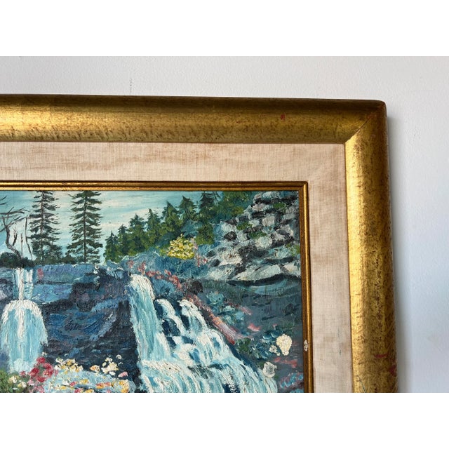 Wood Vintage Impressionist Waterfall River - Forest Landscape Oil Painting, Signed For Sale - Image 7 of 13