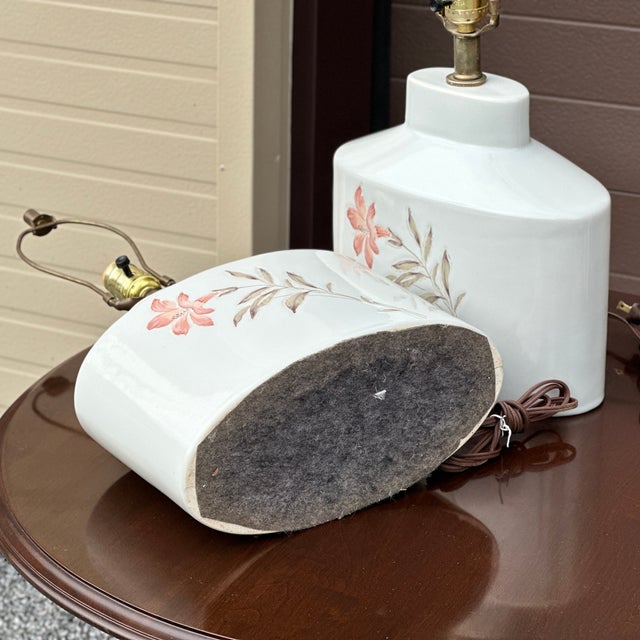 Metal Vintage Mar-Kel Ceramic Floral Lily Table Lamps - a Pair For Sale - Image 7 of 12