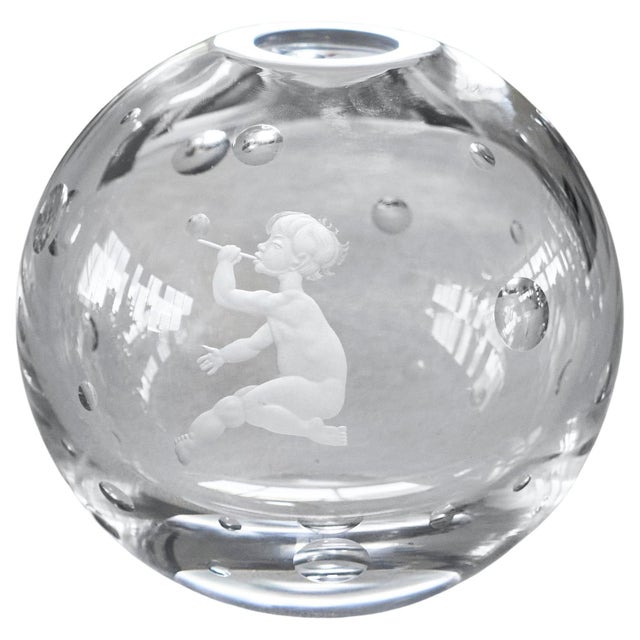 Bubbles Vase in Etched Glass attributed to Vicke Lindstrand for Orrefors, Sweden, 1930s For Sale - Image 11 of 11