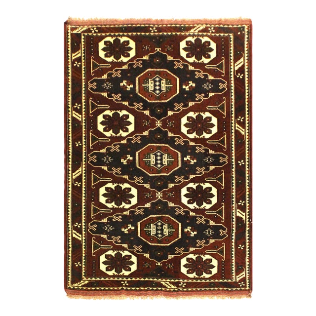 1960s 1960s Vintage Rustic Kargahi Breann Brown/Blue Hand Knotted Rug For Sale