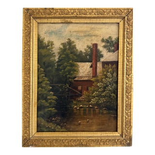 1887 Antique 19 C. American Oil Painting Signed Landscape Shattuck Frame Clamps For Sale