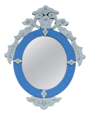 Vintage Italian Venitian Cobalt Blue Engraved Wall Mirror