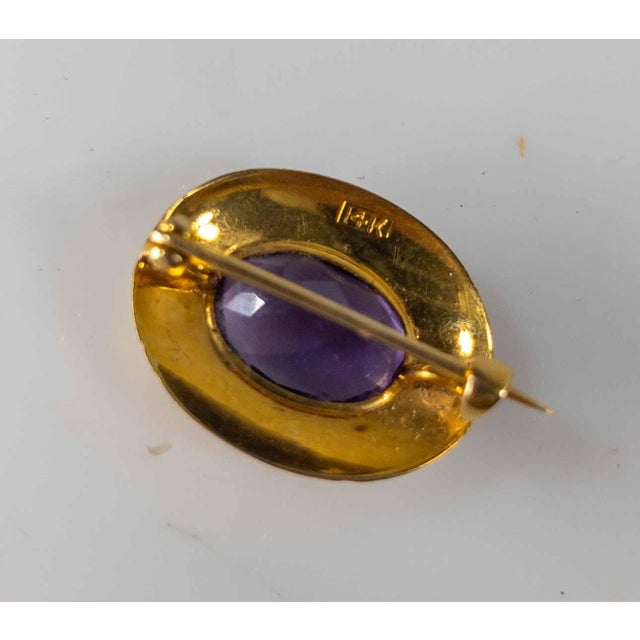 Gold 19th Century American Victorian 14k Gold Pin With Amethyst Stone For Sale - Image 8 of 9